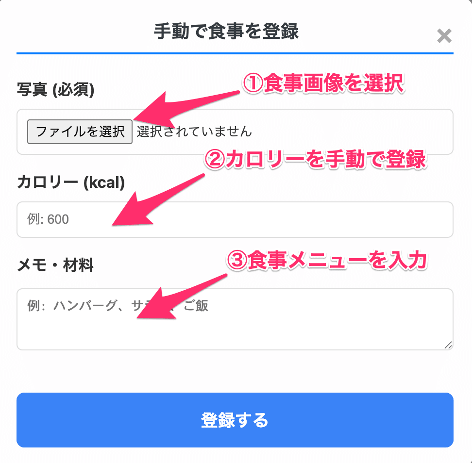 手動登録の数値入力